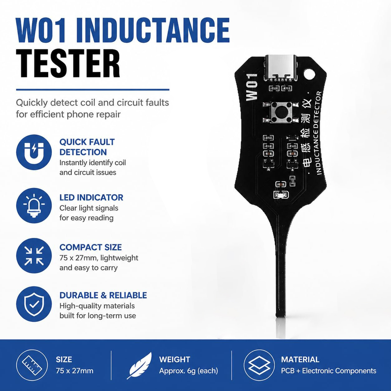 W01 Type C Inductance Tester M - огляд і ціна Co Detector Plug
